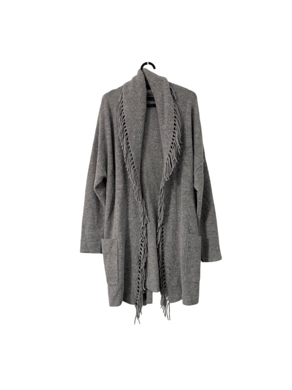 360 Cashmere Gray Wool Cashmere Fringed Belted Cardigan Sweater Womens Small